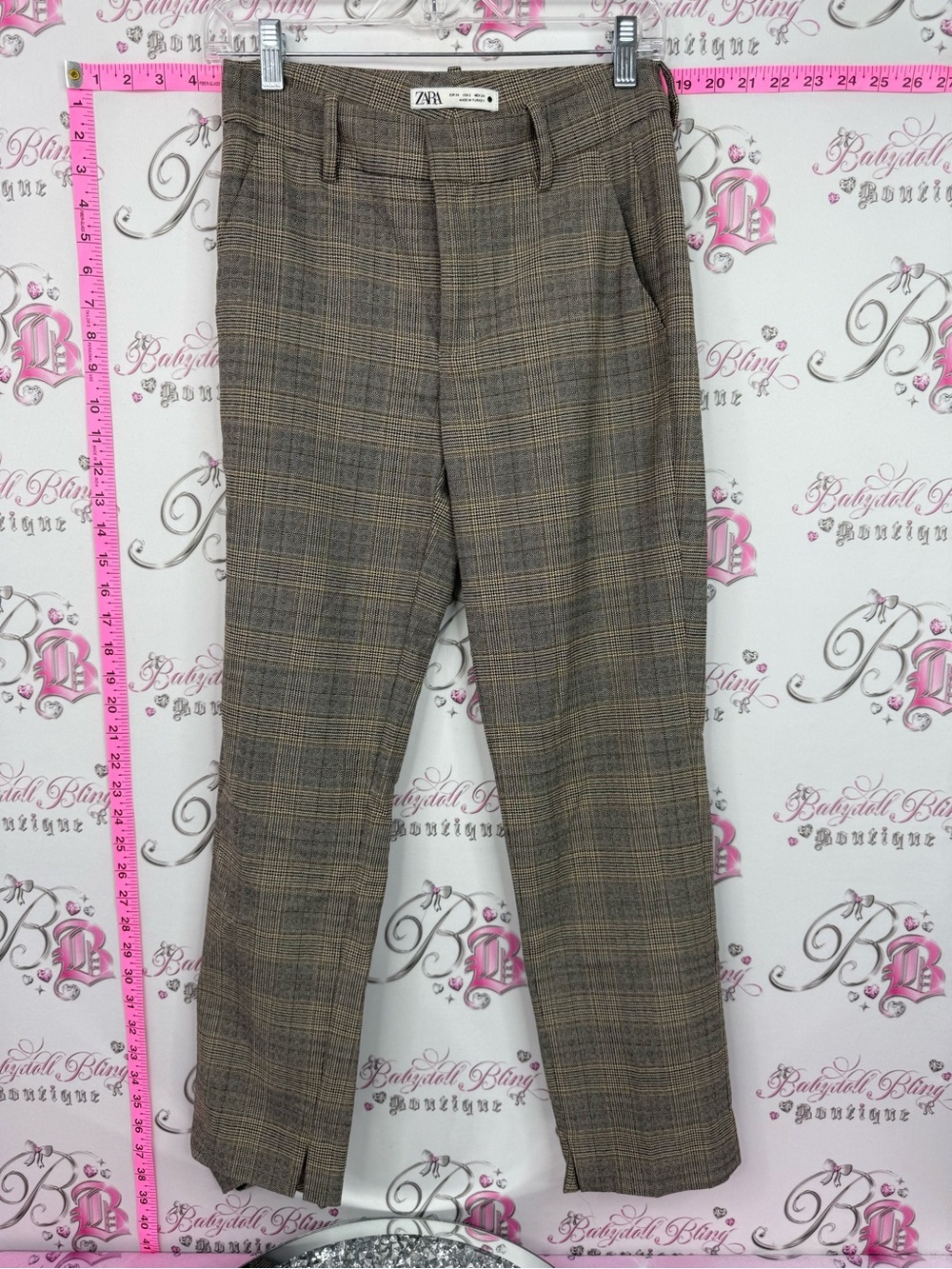 ZARA pants trouser dress pants tan Brown Plaid Tailored Trousers